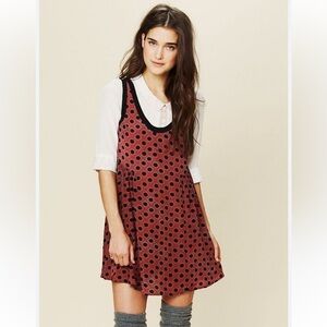 Free People Red Polka dot Molly Bohemian Tank Mini Swing dress size Small